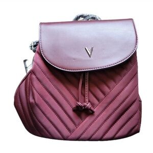 Quilted Drawstring Backpack - Burgundy V Emblem